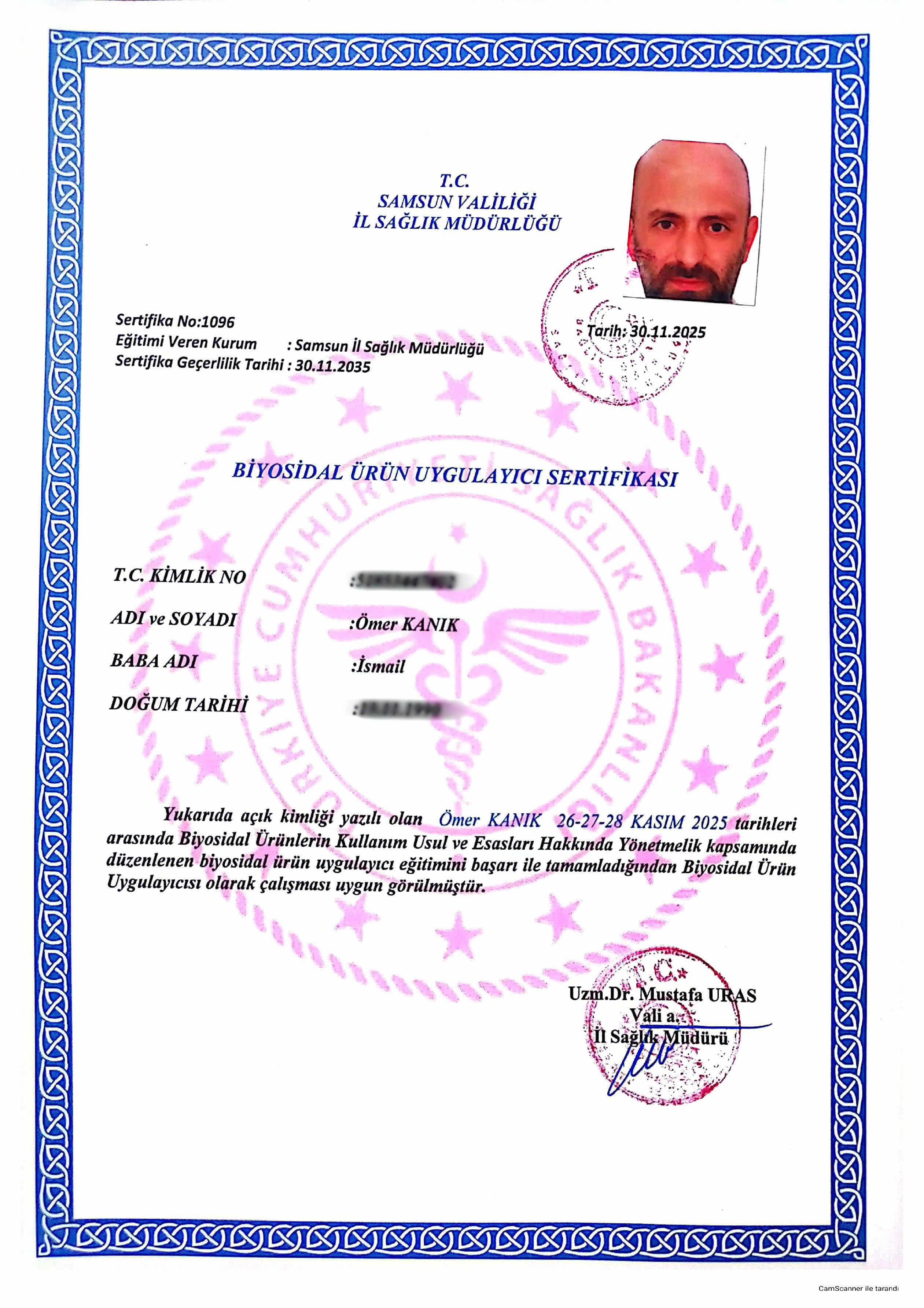 Biyosidal Ürün Uygulayıcı Sertifikası